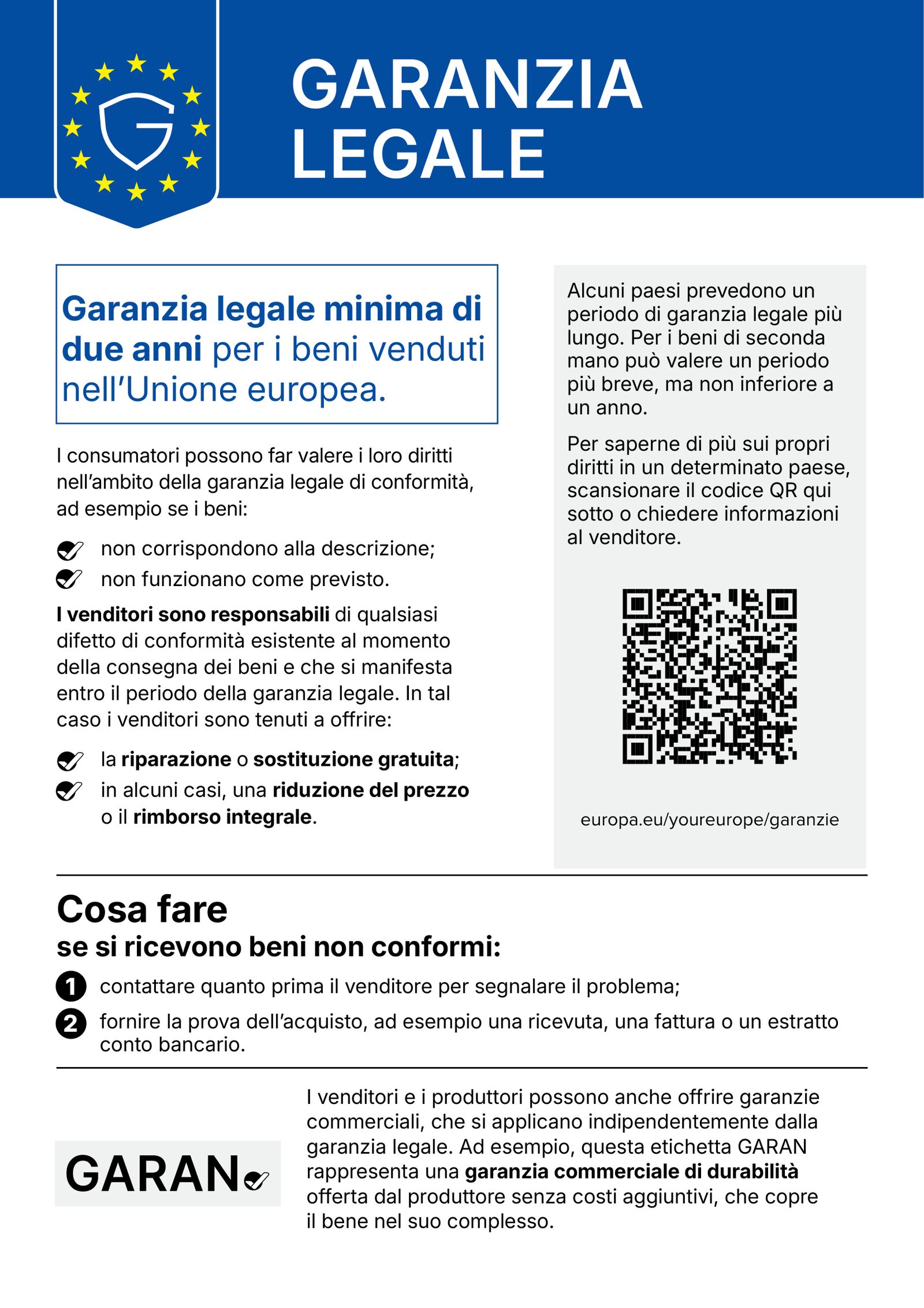 Avviso armonizzato sulla garanzia legale di conformità dei beni (Regolamento UE)