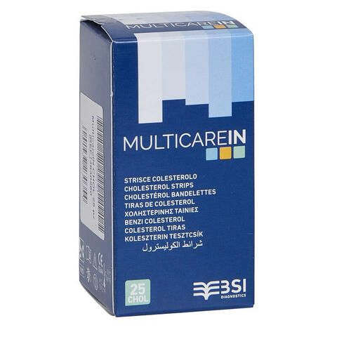 Multicare - Test colesterolemia  in colesterolo in strisce con aspirazione capillare 25 pezzi