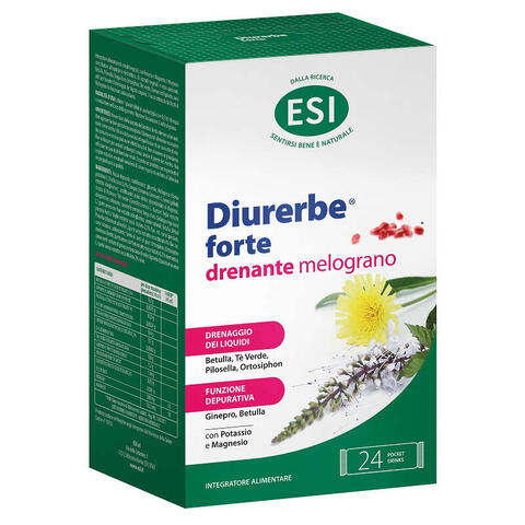 Diurerbe - Esi  forte drenante melograno 24 pocket drink da 20 ml senza glutine