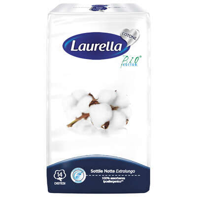Laurella bio cotton sottili notte - Assorbente laurella in cotone sottile notte disteso 14 pezzi