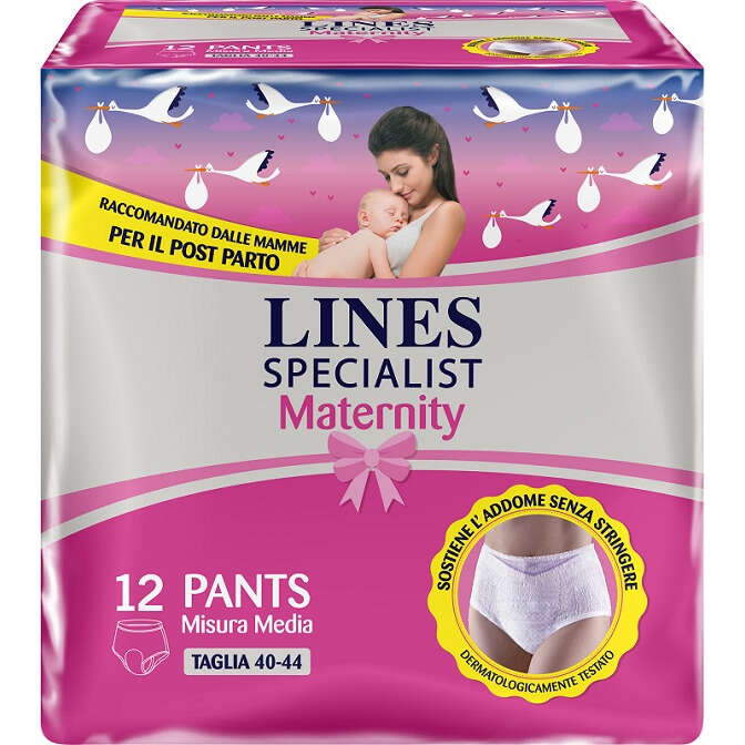 Lines - Specialist maternity mutandina assorbente per perdite post parto misura medium 12 pezzi