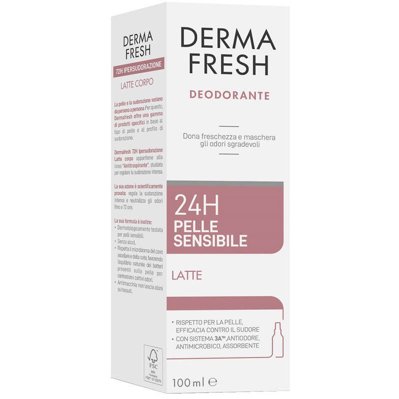 Derma fresh latte ascelle 24h - Dermafresh 24h pelle sensibile latte 100 ml