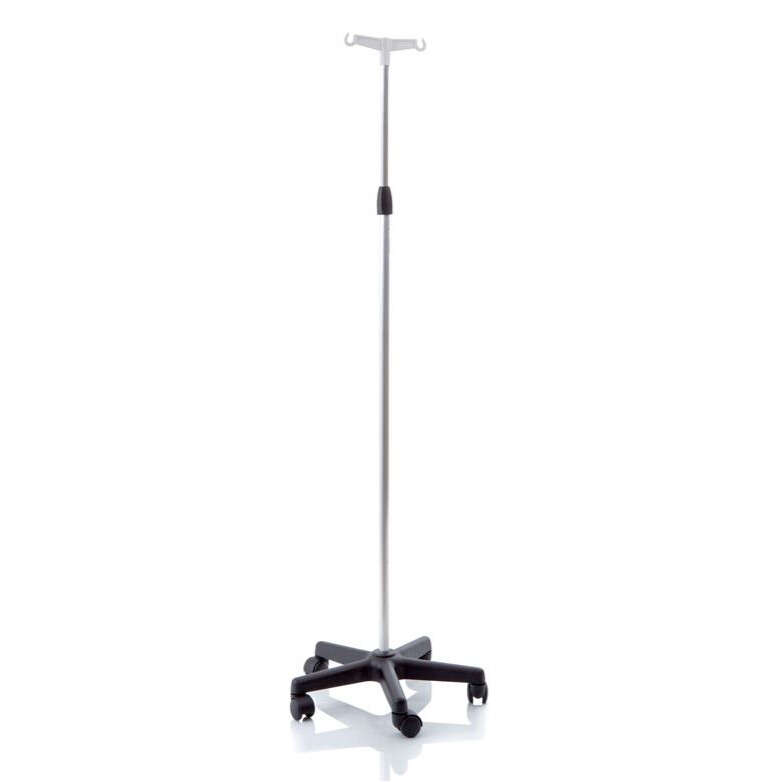 Skema - Asta flebo in alluminio anodizzato base in polipropilene su ruote 2 ganci altezza regolabile 133-230 cm