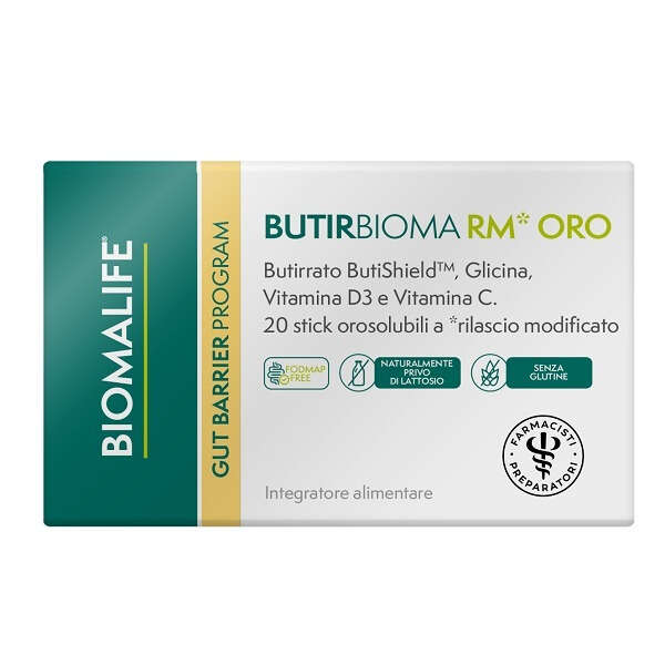 Unifarco biomalife - Biomalife butirbioma rm oro 20 stick orosolubili senza edulcoranti senza zuccheri aggiunti senza glutine naturalmente privo di lattosio