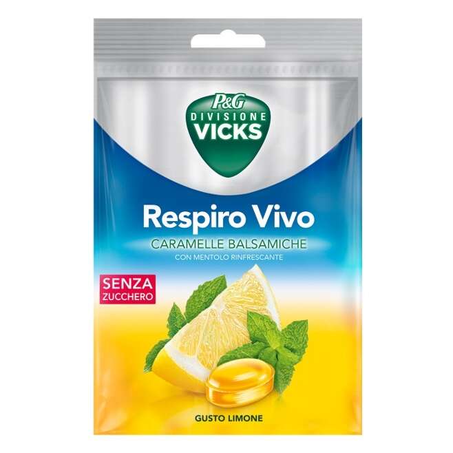 Vicks - Respiro vivo caramelle balsamiche limone 72 g con edulcoranti