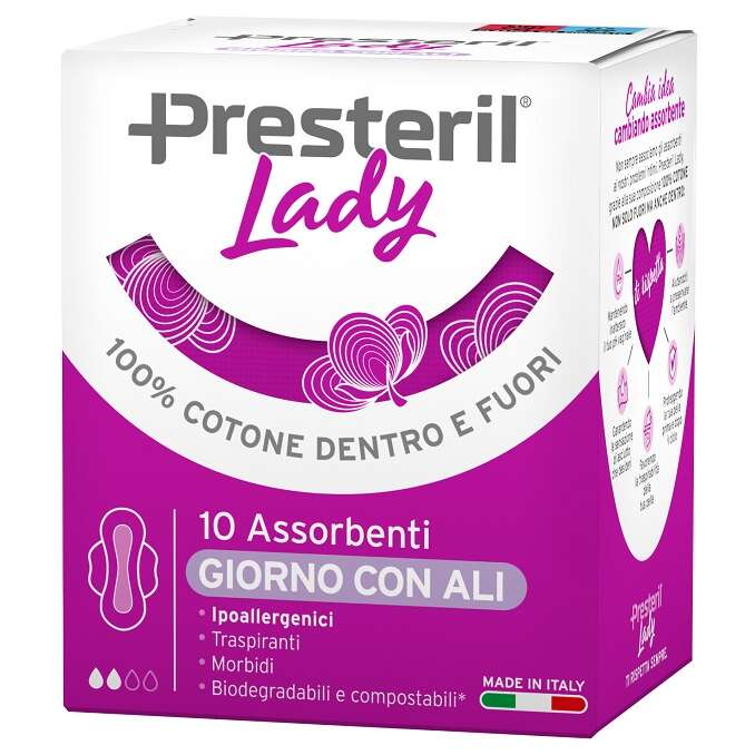 Lady presteril - Presteril lady assorbenti giorno con ali ripiegati biodegradabili 10 pezzi