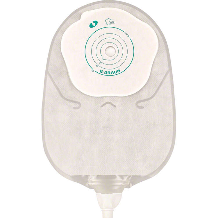 Flexima - Sacca urostomia mono pezzo con protettore cutaneo e adesivo microporoso con rubineto e valvola antireflusso silk misura 12/55mm 30 pezzi  uro