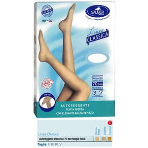 Sauber - Autoreggente open toe maglia liscia 70 den colore neutro beige taglia 4 linea classica