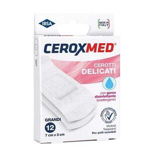 Ceroxmed - Cerotti delicati  con garza disinfettante per pelli sensibili 7x3cm 12 pezzi