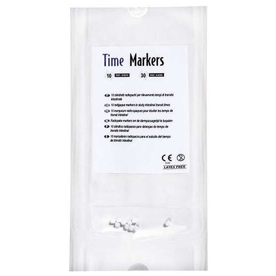 Time markers - Marcatore radiopaco in granuli a base di polipropilene food grade e bario solfato fu time-markers per rilevamento tempo di transito intestinale busta da 10 cilindretti