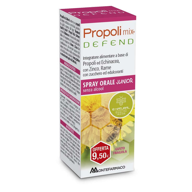 Propoli mix defend spray junior - 30 ml senza glutine senza alcol gusto fragola