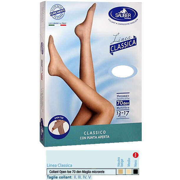Sauber - Collant open toe maglia microrete 70 den colore neutro beige 5 linea classica