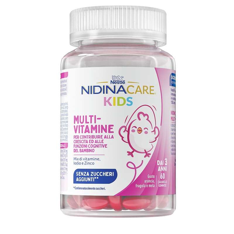 Nancare kids multivitamine - Nidinacare multivitamine 60 caramelle gommose gusto arancia fragola mela senza zuccheri aggiunti