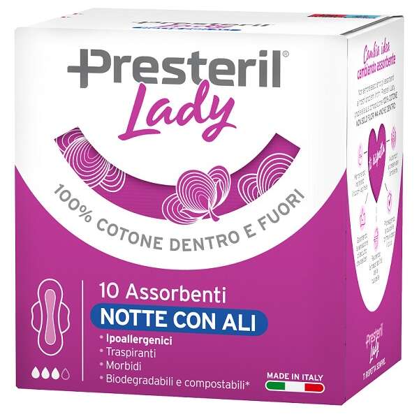 Lady presteril - Presteril lady assorbenti notte con ali ripiegati biodegradabili 10 pezzi