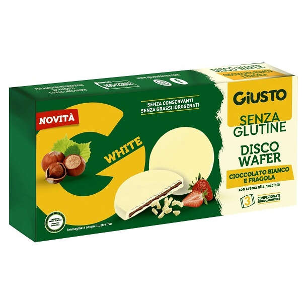 Giusto - Senza glutine disco wafer cioccolato bianco e fragola 3 x 24 g