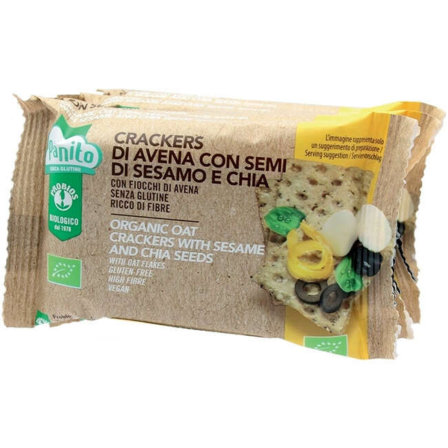 Probios - Panito crackers di avena con semi di sesamo e chia bio 4 pezzi da 35 g