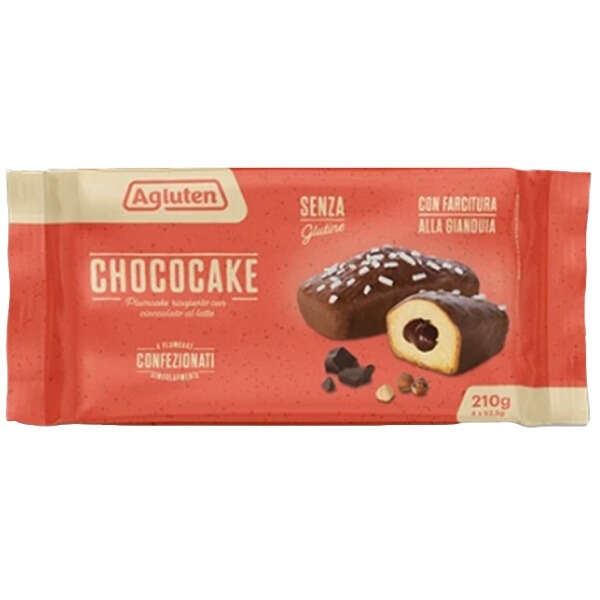Agluten - Chococake 4 plumcake ricoperti con cioccolato al latte con farcitura alla gianduia da 52,5g