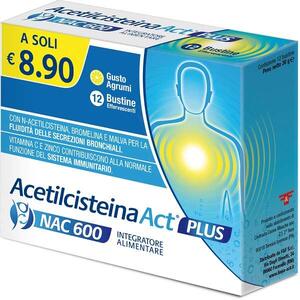 Acetilcisteina act 600 plus - Acetilcisteina act plus nac 600 12 bustine effervescenti agrumi