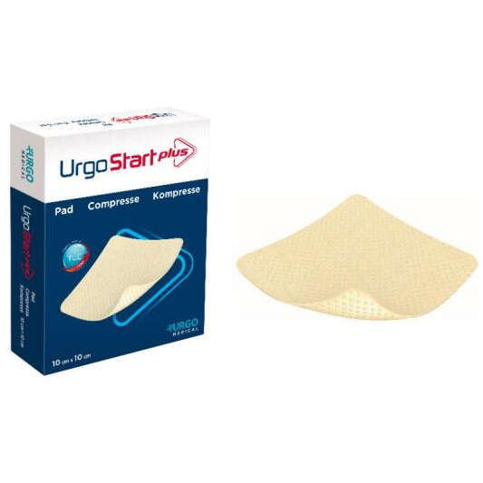Urgo - Medicazione idro-detergente fibre poliassorbenti gelificanti start plus pad 10x10 cm 10 pezzi