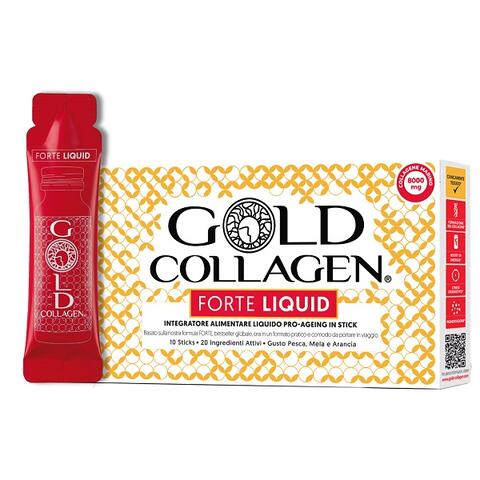 Gold collagen forte liquid - 10 sticks da 25 ml gusto pesca mela e arancia con edulcorante