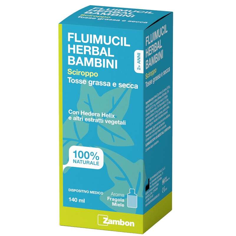Fluimucil - Herbal bambini sciroppo tosse grassa e secca 140 ml aroma fragola e miele senza glutine senza lattosio