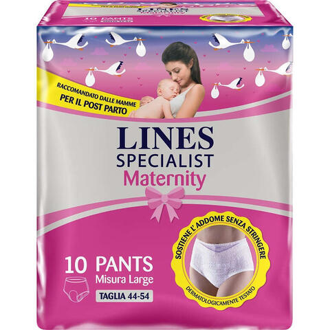 Lines - Specialist maternity mutandina assorbente per perdite post parto misura large 10 pezzi
