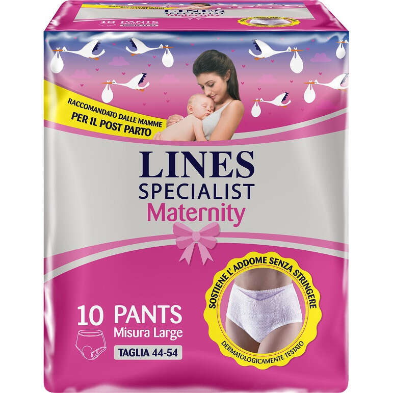Lines - Specialist maternity mutandina assorbente per perdite post parto misura large 10 pezzi