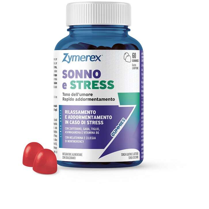 Zymerex - Gummies sonno e stress 60 gummies gusto lampone con edulcoranti senza glutine senza lattosio
