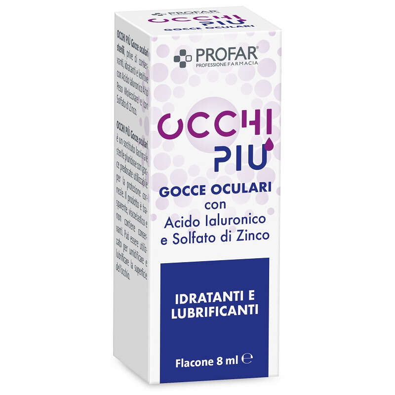 Profar - Gocce oculari  occhipiu' multidose acido ialuronico e solfato di zinco idratanti e lubrificanti 8 ml