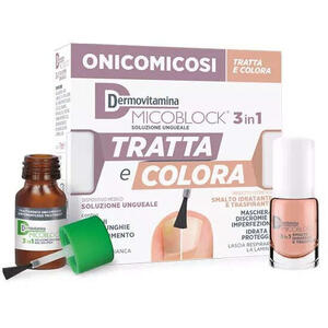 Dermovitamina - Micoblock 3 in 1 tratta e colora soluzione ungueale 7 ml + smalto idratante traspirante 5 ml