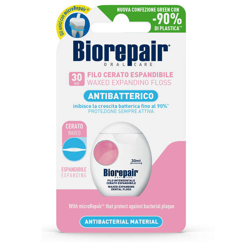 Biorepair - Oral care antibatterico filo cerato espandibile gengive delicate 25+5 metri