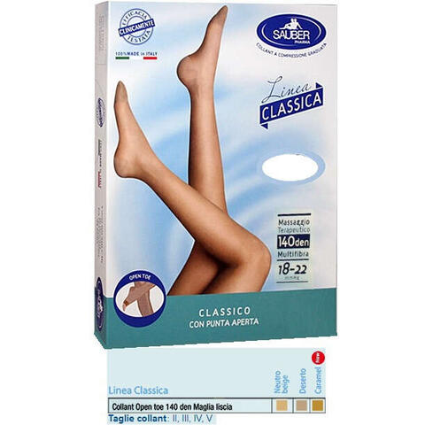Sauber - Collant open toe maglia liscia 140 den colore neutro beige taglia 4 linea classica