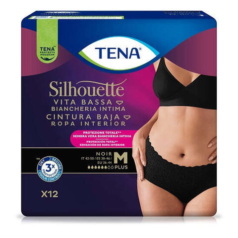 Tena - Pannolone a mutandina assorbente  silhouette noir m vita bassa 12 pezzi