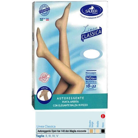 Sauber - Autoreggente open toe maglia microrete 140 den colore neutro beige taglia 5 linea classica