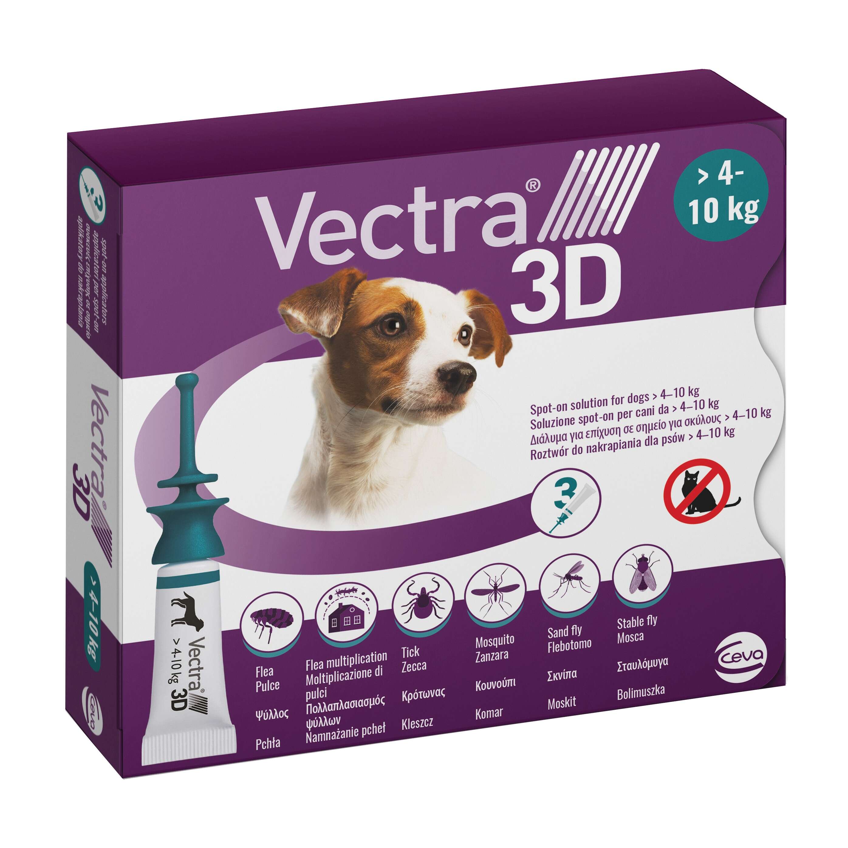 CEVA - VECTRA 3D*spot-on soluz 3 pipette 1,6 ml 87 mg + 7,7 mg + 635 mg cani da 4 a 10 Kg, tappo verde