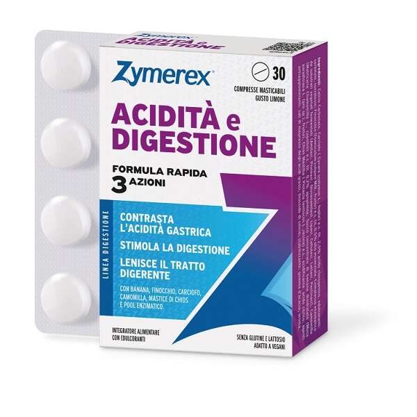 Zymerex - Acidita' digestione 30 compresse masticabili gusto limone con edulcoranti senza glutine e lattosio