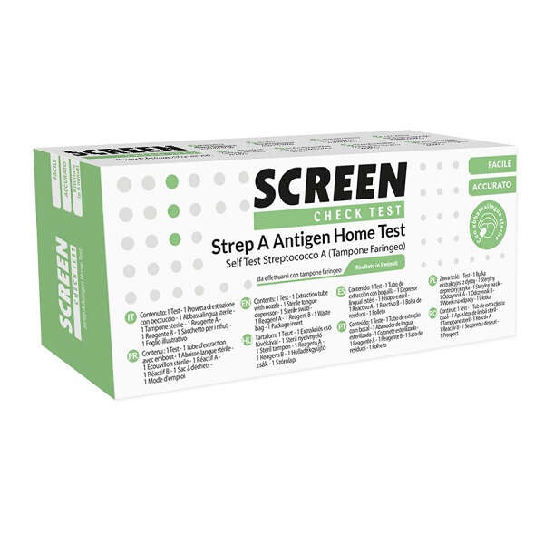 Screen italia - Strep a antigen home test determinazione qualitativa antigeni streptococco a da tampone faringeo 1 pezzo