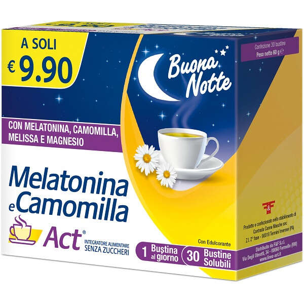 Melatonina e camomilla act - 30 bustine solubili senza zuccheri