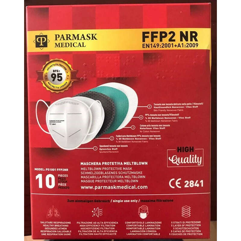 Mascherina ffp2 nr ps1001 - Mascherina ffp2 ps1001 bianco 10 pezzi