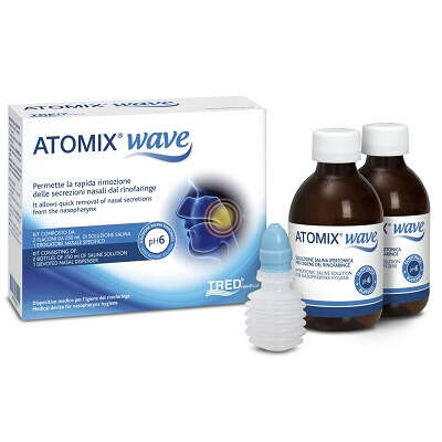 Tred - Atomix wave dispositivo per igiene rinofaringea atomix soluzione salina 250 ml 2 pezzi + terminale nasale + erogatore a soffietto