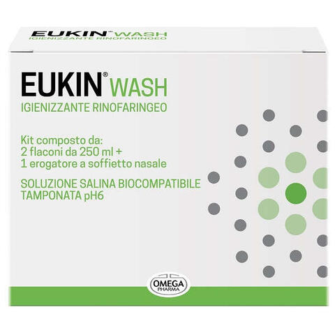 Omega pharma - Eukin wash igienizzante rinofaringeo kit 2 flaconi da 250 ml + erogatore a soffietto nasale