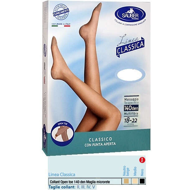 Sauber - Collant open toe maglia microrete 140 den colore neutro beige 5 linea classica