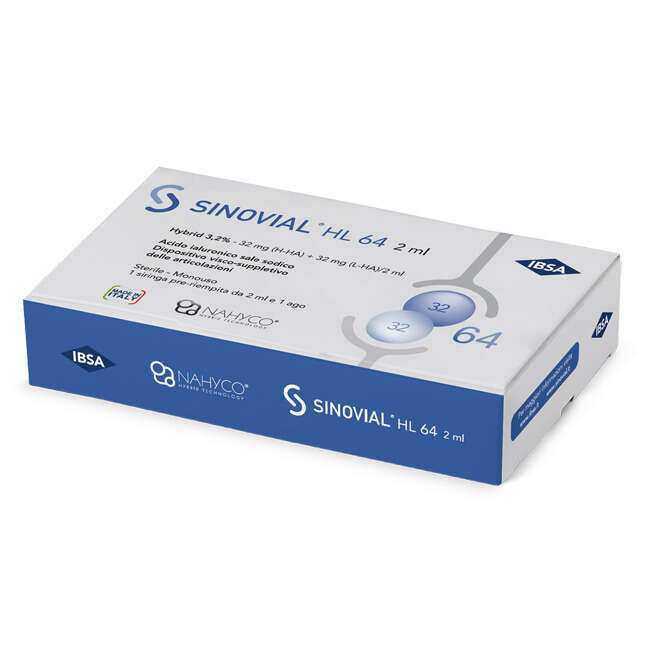 Sinovial - Siringa intra-articolare  hl 64 acido ialuronico sale sodico 3,2% 32mg h-ha + 32mg h-la/2ml 2 ml