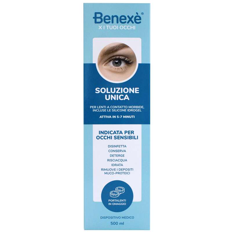 Benexe' - Soluzione unica  pulizia lenti a contatto 500 ml + portalenti omaggio