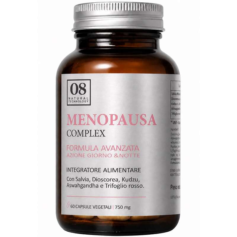 08 natural technology - Menopausa complex 60 capsule vegetali senza zuccheri aggiunti e glutine naturalmente privo di lattosio