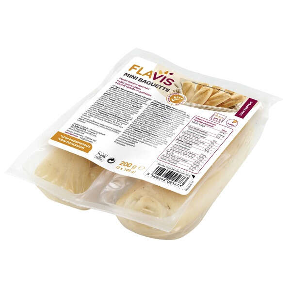 Flavis - Mini baguette panini bianchi aproteici 2 pezzi da 100 g