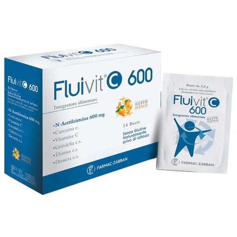 Meds - Fluivit c 600 14 bustine gusto arancia senza glutine naturalmente privo di lattosio