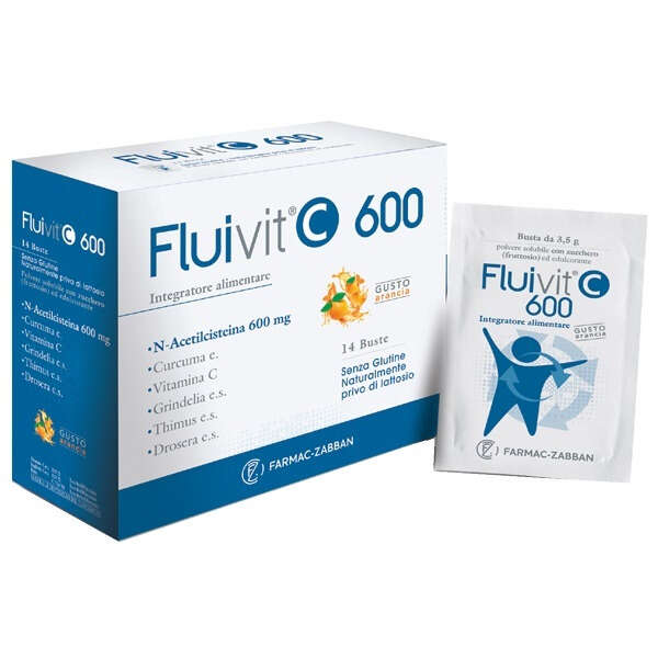 Meds - Fluivit c 600 14 bustine gusto arancia senza glutine naturalmente privo di lattosio