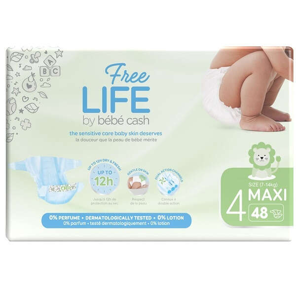 Free life by bébé cash - Freelife by bebecash pannolini maxi taglia 4 7-18 kg girovita 38-60 cm 48 pezzi