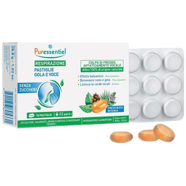 Puressentiel - Pastiglie gola e voce senza zuccheri 18 pastiglie